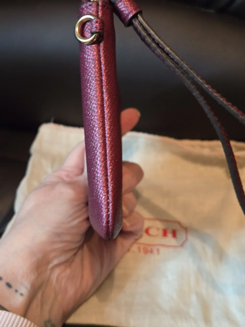 COACH Metallic Raspberry Wristlet And COACH KEYRING AND PEN